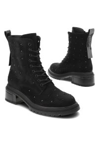 Czarne Botki S.Barski Stylowe Obuwie Damskie. Zapięcie: sznurówki. Kolor: czarny. Materiał: materiał. Sezon: zima, jesień. Obcas: na obcasie. Styl: elegancki. Wysokość obcasa: średni #5