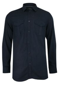 Brave Soul - Granatowa Męska Koszula Weekendowa, Taliowana -BRAVE SOUL- z Lnem, z Kieszonkami, Długi Rękaw. Okazja: na co dzień. Kolor: niebieski. Materiał: wiskoza, len. Długość rękawa: długi rękaw. Długość: długie. Styl: casual #1