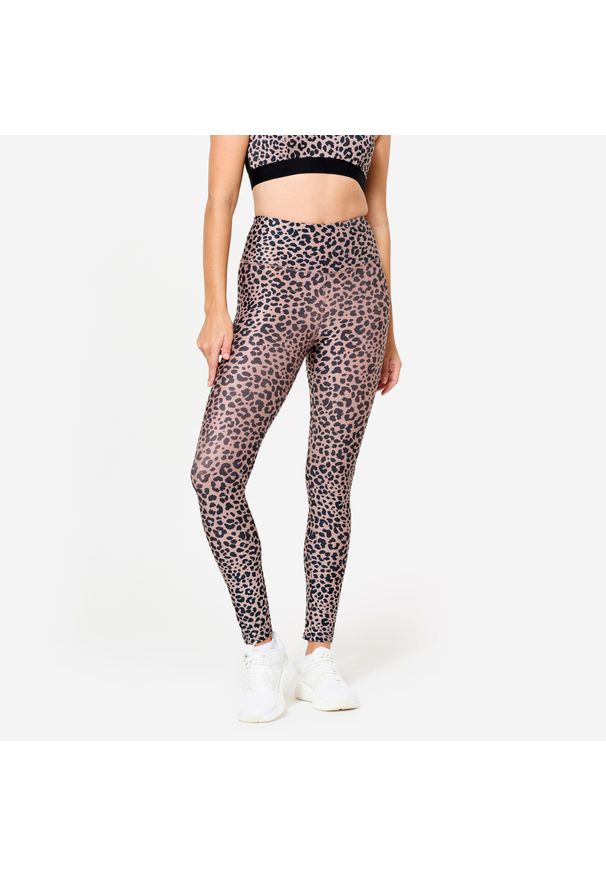 DOMYOS - Legginsy fitness damskie Domyos. Kolor: beżowy. Materiał: poliester, materiał, elastan. Sport: fitness