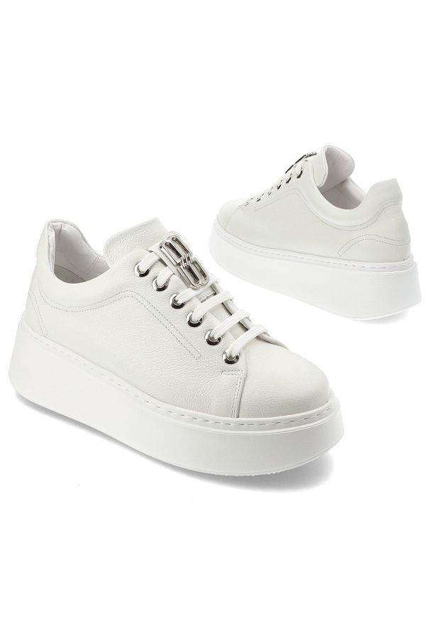 Białe Sneakersy Karino Modne Obuwie Damskie. Okazja: na co dzień. Zapięcie: zamek. Kolor: biały. Materiał: skóra. Styl: klasyczny, elegancki, casual