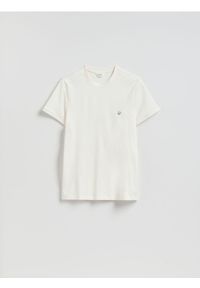 Reserved - Bawełniany t-shirt slim fit - złamana biel. Materiał: bawełna