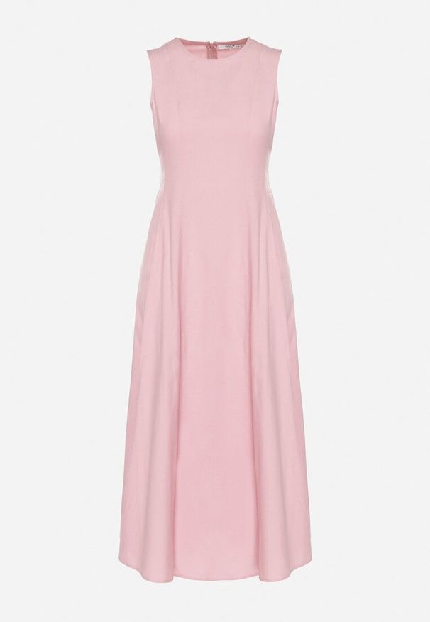 Born2be - Różowa Rozkloszowana Sukienka z Bawełną i Wiskozą Ozdobiona Rozcięciem na Nogę Devirael. Okazja: na spacer, na imprezę, na co dzień. Kolor: różowy. Materiał: wiskoza, bawełna. Wzór: aplikacja. Styl: casual