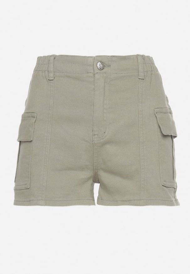 Born2be - Zielone Bawełniane Szorty z Gumką w Pasie i Kieszeniami z Klapą Wiavara. Okazja: na co dzień. Kolor: zielony. Materiał: bawełna. Styl: elegancki, casual