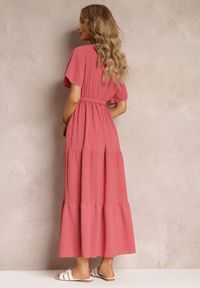 Renee - Ciemnoróżowa Sukienka Maxi z Gumką w Talii i Głębokim Dekoltem Chemiste. Kolor: różowy. Materiał: materiał. Długość: maxi #3