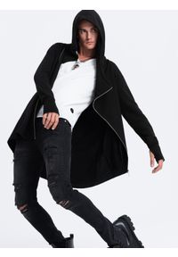 Ombre Clothing - Asymetryczna bluza męska z obszernym kapturem NANTES - czarna - Rozmiar: S. Kolor: czarny. Materiał: bawełna, poliester #1