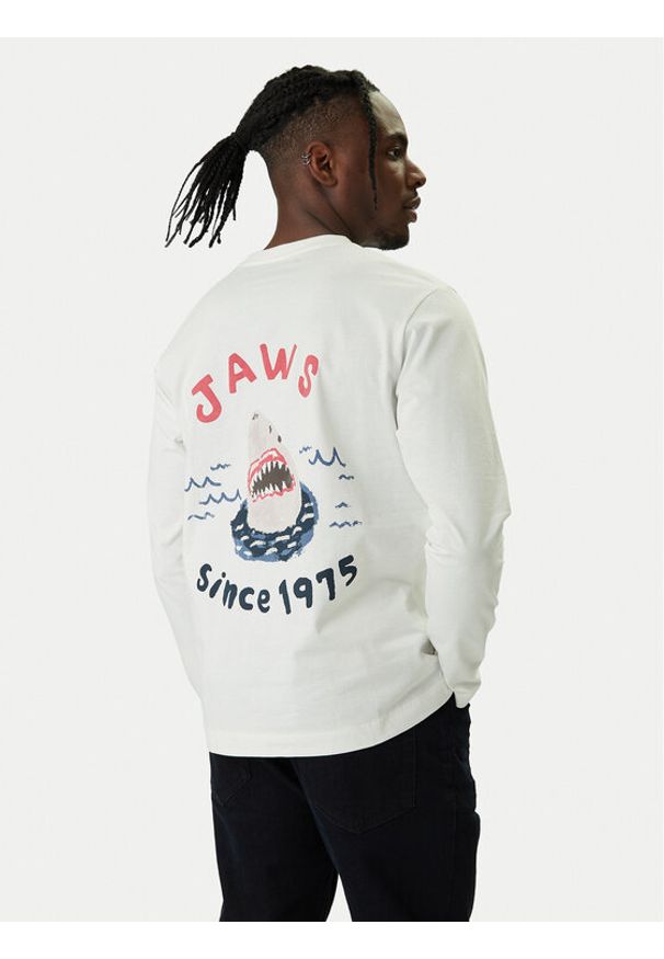 Jack & Jones Longsleeve Jaws 12286615 Biały Relaxed Fit. Kolor: biały. Materiał: bawełna. Długość rękawa: długi rękaw