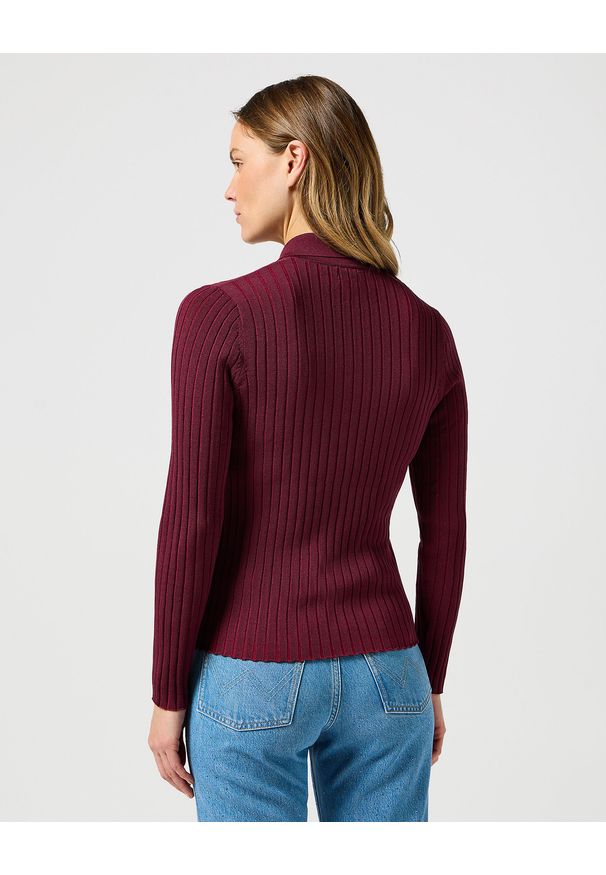 Wrangler - DAMSKI SWETER WRANGLER RIB KNIT POLO PLUM CASPIA 112356484. Typ kołnierza: polo