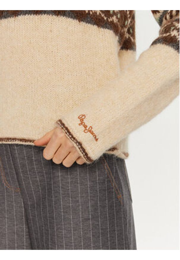 Pepe Jeans Sweter Hitty PL702193 Beżowy Relaxed Fit. Kolor: beżowy. Materiał: syntetyk