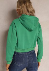 Renee - Zielona Dzianinowa Bluza z Nadrukiem i Kapturem Faminese. Kolor: zielony. Materiał: dzianina. Wzór: nadruk. Sezon: zima #3