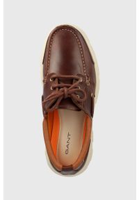 GANT - Gant mokasyny skórzane Proyzig męskie kolor brązowy. Nosek buta: okrągły. Zapięcie: sznurówki. Kolor: brązowy. Materiał: skóra