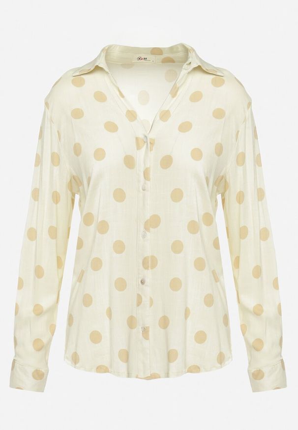 Born2be - Jasnobeżowa Bawełniana Koszula w Duże Kropki Umfia. Okazja: na co dzień. Kolor: beżowy. Materiał: bawełna. Wzór: kropki. Styl: casual