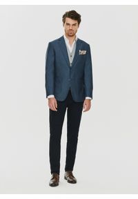 Pako Lorente - PAKO LORENTE – Granatowa marynarka męska bez podszewki. Okazja: na co dzień. Kolor: niebieski. Materiał: jeans. Wzór: paski. Styl: sportowy, casual #9