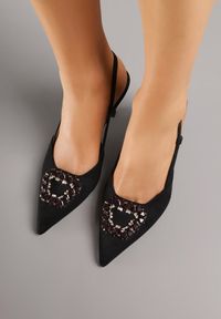 Born2be - Czarne Sandały na Szpilce z Cyrkoniową Klamrą Elinvyra. Okazja: na co dzień. Zapięcie: klamry. Kolor: czarny. Materiał: jeans. Obcas: na szpilce. Styl: casual #6