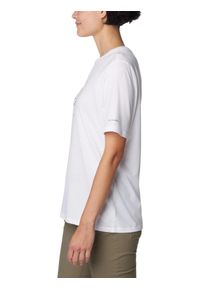 columbia - Koszulka damska Columbia Bluebird Day Relaxed Crew Neck z krótkim rękawem. Kolor: biały. Materiał: jedwab, poliester, bawełna, jersey. Długość rękawa: krótki rękaw. Długość: krótkie. Wzór: nadruk