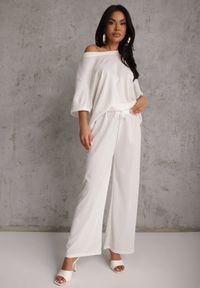 Renee - Biały Oversizowy Komplet Zdobiony Cyrkoniami T-shirt i Spodnie Arnateia. Kolor: biały. Wzór: aplikacja #4