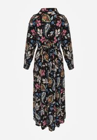 Born2be - Czarna Sukienka z Wiskozy o Koszulowym Kroju Galanthe. Kolor: czarny. Materiał: wiskoza. Długość rękawa: długi rękaw. Wzór: kolorowy. Typ sukienki: koszulowe. Długość: maxi #6