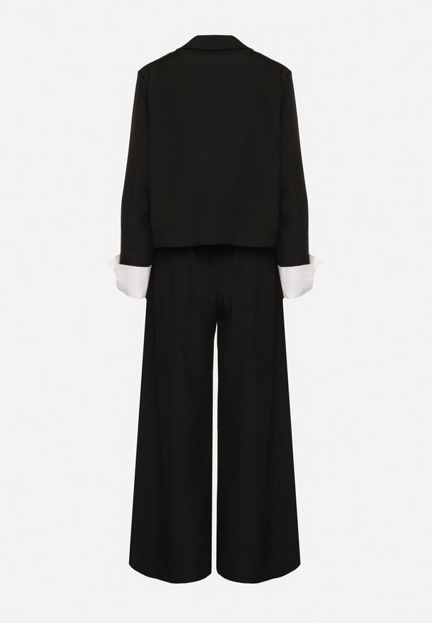 Born2be - Czarny Komplet Garniturowy Marynarka i Spodnie z Kontrastowymi Wstawkami Daviraya. Kolor: czarny