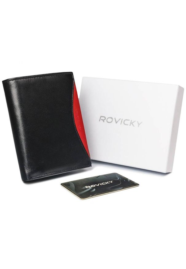 ROVICKY - Portfel czarny z czerwonym elementem Rovicky 1541-03-BOR-1287 BLA. Kolor: czerwony, czarny, wielokolorowy. Materiał: skóra