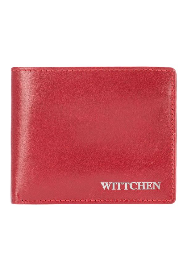 Wittchen - Damski portfel skórzany z metalowym logo mały. Kolor: czerwony. Materiał: skóra. Wzór: napisy