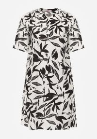 Born2be - Czarna Pudełkowa Sukienka z Wiskozy w Roślinny Wzór z Guzikami przy Dekolcie Acosia. Okazja: na co dzień. Kolekcja: plus size. Kolor: czarny. Materiał: wiskoza. Typ sukienki: proste, dla puszystych. Styl: elegancki, klasyczny, casual #6