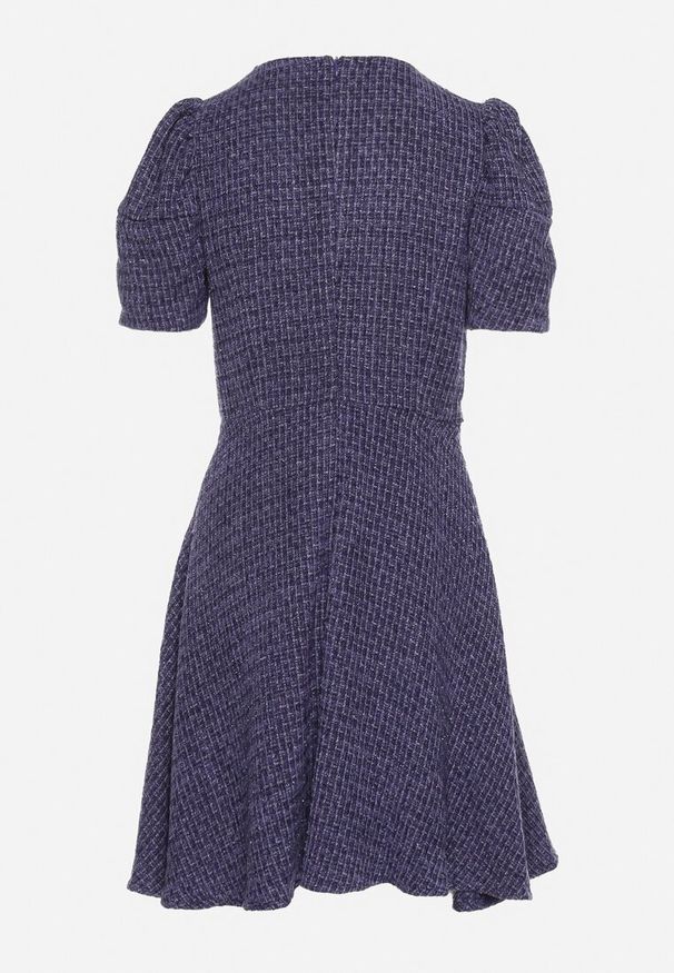 Born2be - Granatowa Sukienka Mini Rozkloszowana z Bufkami na Ramionach Oanne. Kolor: niebieski. Sezon: lato. Długość: mini