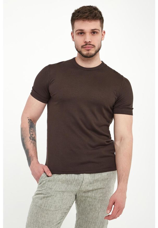 T-shirt męski dzianinowy Veredo JOOP!. Materiał: dzianina. Długość rękawa: krótki rękaw. Długość: krótkie