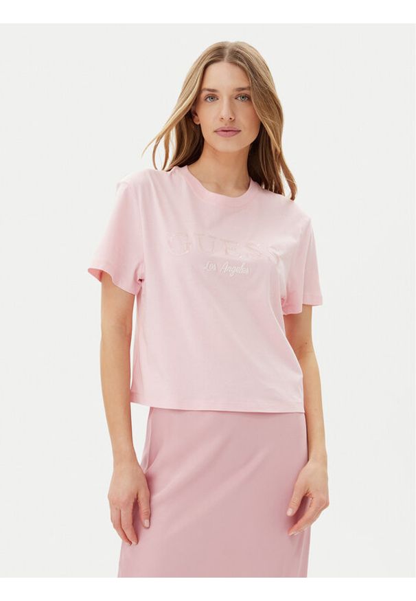 Guess T-Shirt V5GI09 K9RM1 Różowy Regular Fit. Kolor: różowy. Materiał: bawełna