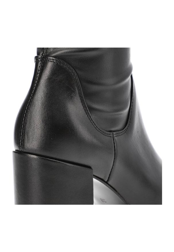 CheBello - Czarne Skórzane Kozaki Chebello Eleganckie Obuwie Damskie. Kolor: czarny. Materiał: skóra. Szerokość cholewki: normalna. Wzór: gładki, aplikacja. Obcas: na obcasie. Styl: elegancki. Wysokość obcasa: średni