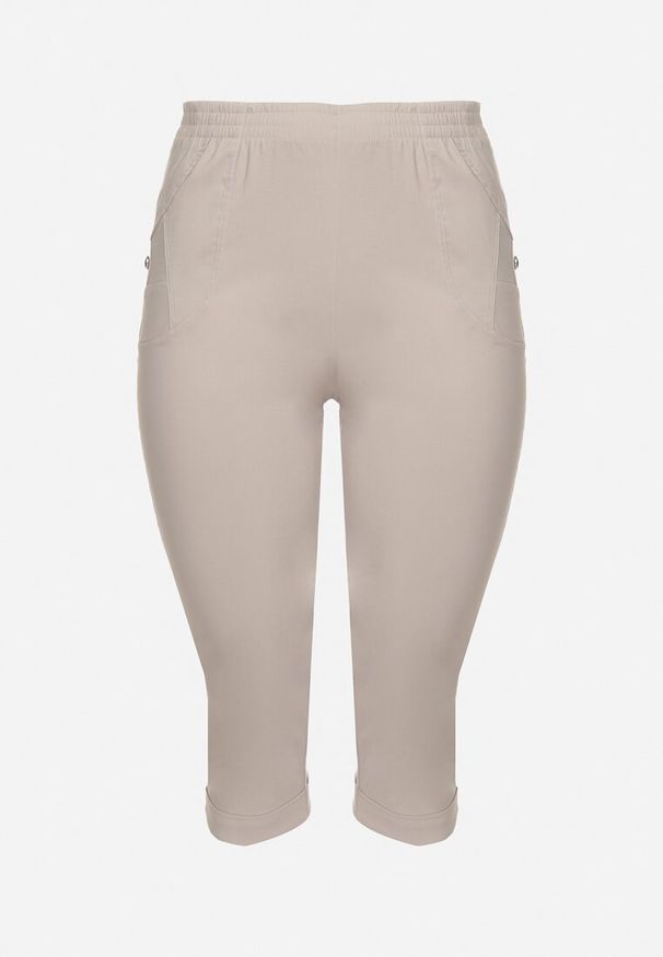 Born2be - Jasnobeżowe Spodnie z Wiskozą Ozdobione Kieszeniami Liranta. Okazja: na co dzień. Kolor: beżowy. Materiał: wiskoza. Wzór: aplikacja. Styl: klasyczny, casual