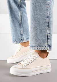 Born2be - Beżowe Klasyczne Trampki na Grubej Podeszwie Natileva. Okazja: na co dzień. Kolor: beżowy. Materiał: jeans. Szerokość cholewki: normalna. Styl: klasyczny #3