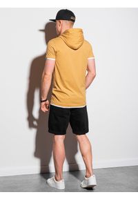 Ombre Clothing - T-shirt męski z kapturem bez nadruku S1376 - musztardowy - XXL. Okazja: na co dzień. Typ kołnierza: kaptur. Kolor: żółty. Materiał: bawełna, jersey, dzianina. Styl: klasyczny, casual