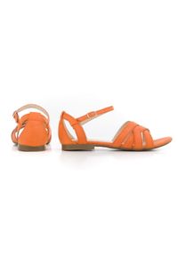 Zapato - pomarańczowe sandały na miękkiej podeszwie - skóra naturalna - model 370 - kolor dyniowy (39). Okazja: na co dzień, na imprezę. Kolor: pomarańczowy. Materiał: skóra. Wzór: nadruk, motyw zwierzęcy, kwiaty. Sezon: wiosna, lato. Obcas: na płaskiej podeszwie. Styl: boho, casual, wakacyjny #2