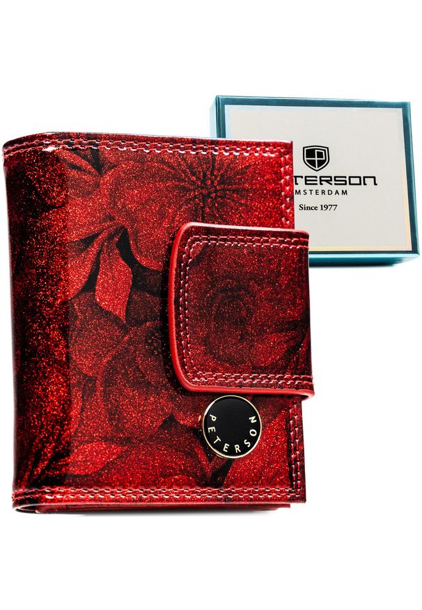 Elegancki, czerwony portfel damski ze skóry naturalnej i ekologicznej zamykany na zatrzask i bigiel PTN PS329-FDS Peterson. Kolor: czerwony