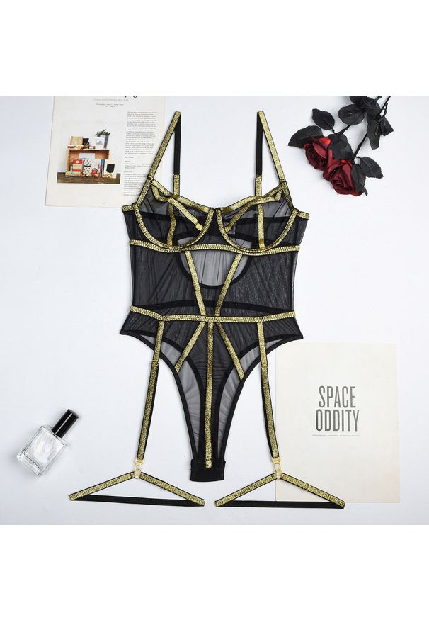 Intica - Body z siateczką i błyszczącą nitką na wieczorne wyjścia Semire. Kolor: wielokolorowy. Materiał: materiał