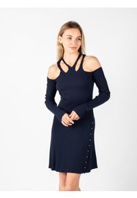 Pinko Sukienka "Orihuela" | 1G178C Y7XV | Kobieta | Granatowy. Kolor: niebieski. Materiał: elastan, wiskoza, poliamid. Długość rękawa: długi rękaw. Typ sukienki: dopasowane. Długość: mini