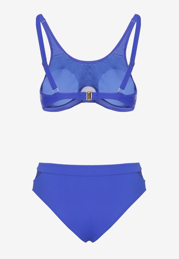 Renee - Niebieskie Bikini Biustonosz i Majtki Typu Figi Zdobione Siateczką Natelina. Kolor: niebieski. Wzór: aplikacja