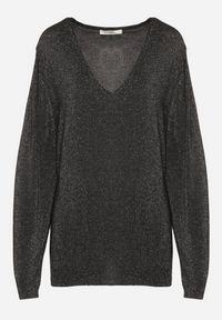 Born2be - Czarny Wiskozowy Sweter o Pudełkowym Kroju z Metaliczną Nitką Essmia. Okazja: na co dzień, na spacer. Typ kołnierza: dekolt w serek. Kolekcja: plus size. Kolor: czarny. Materiał: wiskoza. Styl: klasyczny, casual #4