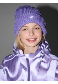 4f - 4F Czapka beanie odblaskowa dziewczęca - fioletowa Uniwersalny. Kolor: fioletowy. Materiał: materiał, syntetyk. Sezon: zima. Styl: młodzieżowy, casual, klasyczny #2