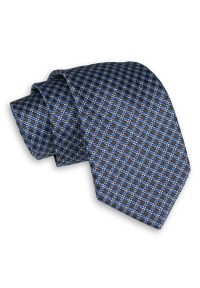 Niebiesko-Brązowy Klasyczny Szeroki Krawat Męski -Angelo di Monti- 7 cm, w Drobną Kratkę. Kolor: niebieski, brązowy, wielokolorowy, beżowy. Wzór: kratka. Styl: klasyczny #1
