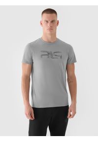 4f - 4F T-shirt regular męski 4F x Robert Lewandowski - szary S. Okazja: na co dzień. Kolor: szary. Materiał: bawełna, dzianina, jersey. Długość rękawa: krótki rękaw. Długość: krótkie. Wzór: gładki, ze splotem, nadruk. Styl: klasyczny, casual, sportowy #1