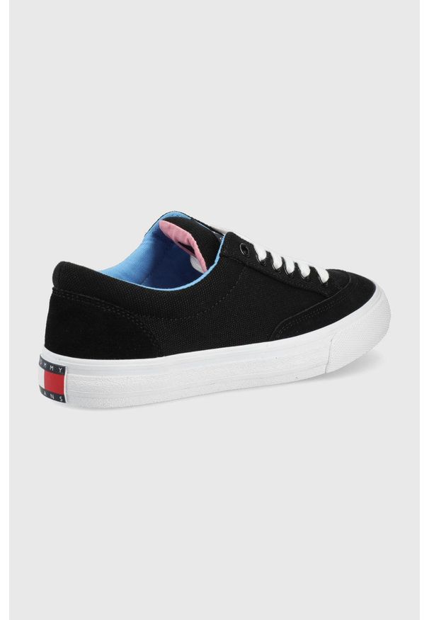 Tommy Jeans trampki damskie kolor czarny. Nosek buta: okrągły. Zapięcie: sznurówki. Kolor: czarny. Materiał: guma