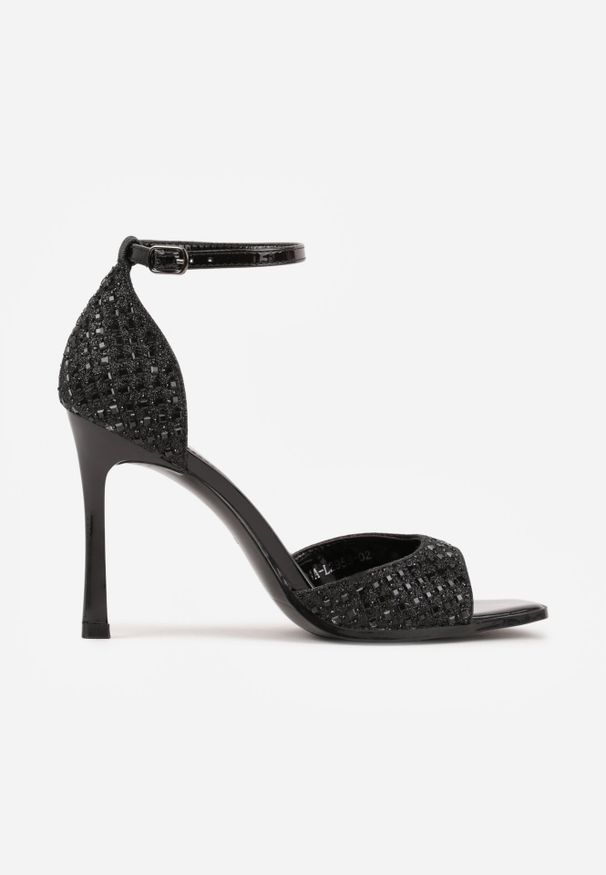 Born2be - Czarne Eleganckie Sandały na Szpilce z Cyrkoniami i Kwadratowym Noskiem Hempea. Okazja: na co dzień, na wesele, na ślub cywilny. Zapięcie: pasek. Kolor: czarny. Obcas: na szpilce. Styl: elegancki