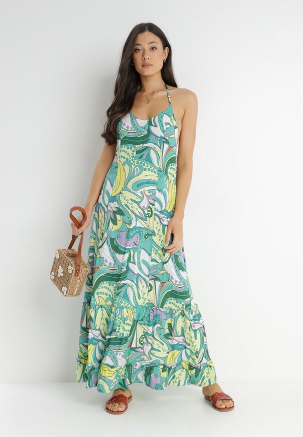 Born2be - Zielona Sukienka Hyriope. Kolor: zielony. Materiał: wiskoza. Długość rękawa: bez rękawów. Wzór: nadruk. Sezon: lato. Długość: maxi