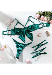 Intica - Komplet bielizny z kokardą regulowane ramiączka elegancki styl Radenka. Kolor: zielony. Materiał: materiał #1