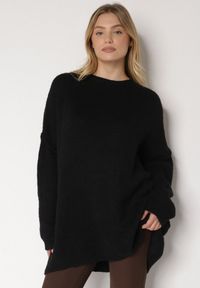 Born2be - Czarny Sweter z Wiskozą i Wełną o Kroju Nietoperza Fedella. Okazja: na co dzień. Kolor: czarny. Materiał: wełna, wiskoza. Styl: casual, elegancki #1