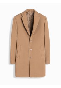Ombre Clothing - Jednorzędowy długi męski płaszcz w stylu garniturowym – jasnobrązowy V3 - Rozmiar: XXL. Kolor: brązowy. Materiał: tkanina, poliester, materiał. Długość: długie. Wzór: jednolity. Styl: elegancki #5