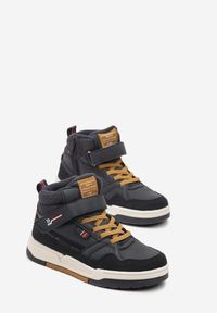 Born2be - Granatowe Płaskie Botki Sneakersy ze Sznurowaniem i Napisami Izalia. Nosek buta: okrągły. Zapięcie: zamek. Kolor: niebieski. Materiał: syntetyk, nubuk, materiał. Wzór: napisy. Styl: klasyczny #3