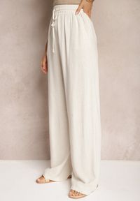 Renee - Beżowe Szerokie Spodnie z Wiskozy z Dodatkiem Lnu Delsira. Okazja: na co dzień. Stan: podwyższony. Kolekcja: plus size. Kolor: beżowy. Materiał: wiskoza, len. Długość: długie. Styl: elegancki, casual #5
