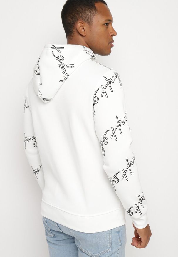 Born2be - Biała Bluza z Dodatkiem Bawełny i Kapturem Ozdobiona Napisami Arkiana. Okazja: na co dzień, na spotkanie biznesowe, do pracy. Typ kołnierza: kaptur. Kolor: biały. Materiał: bawełna. Długość rękawa: długi rękaw. Długość: długie. Wzór: aplikacja, napisy. Styl: biznesowy, casual, elegancki