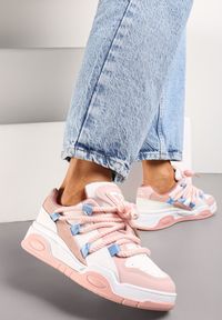 Renee - Różowe Sneakersy na Grubej Podeszwie z Imitacji Skóry z Grubymi Sznurowadłami Virinal. Kolor: różowy. Materiał: skóra #1